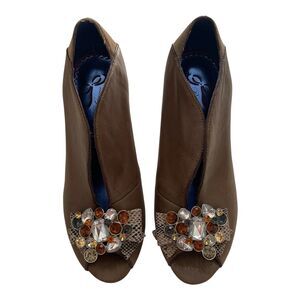 Women's Peep Toe Heels US 6 EU 36.5 Brown Jeweled Shoes 3.5 inch Poetic Licence